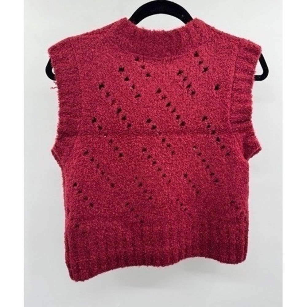 Zenana NEW Burgundy Textured Wool Eyelet Sweater Vest LARGE Pointelle Cropped - Picture 7 of 9